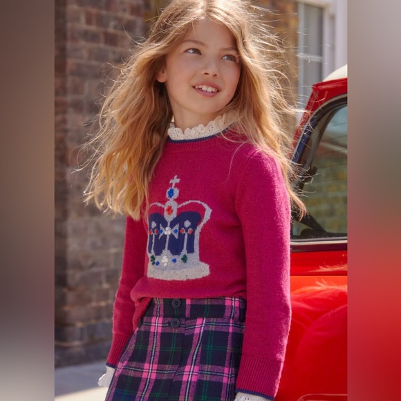 Mini Boden Other - Mini‎ BODEN Crown Sweater Penelope Pink Little Girl 6 7 British Princess Queen